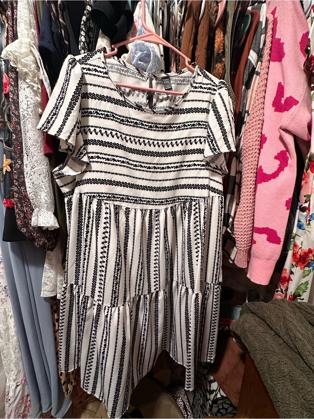 Woman’s Black and White Striped Tiered Dress